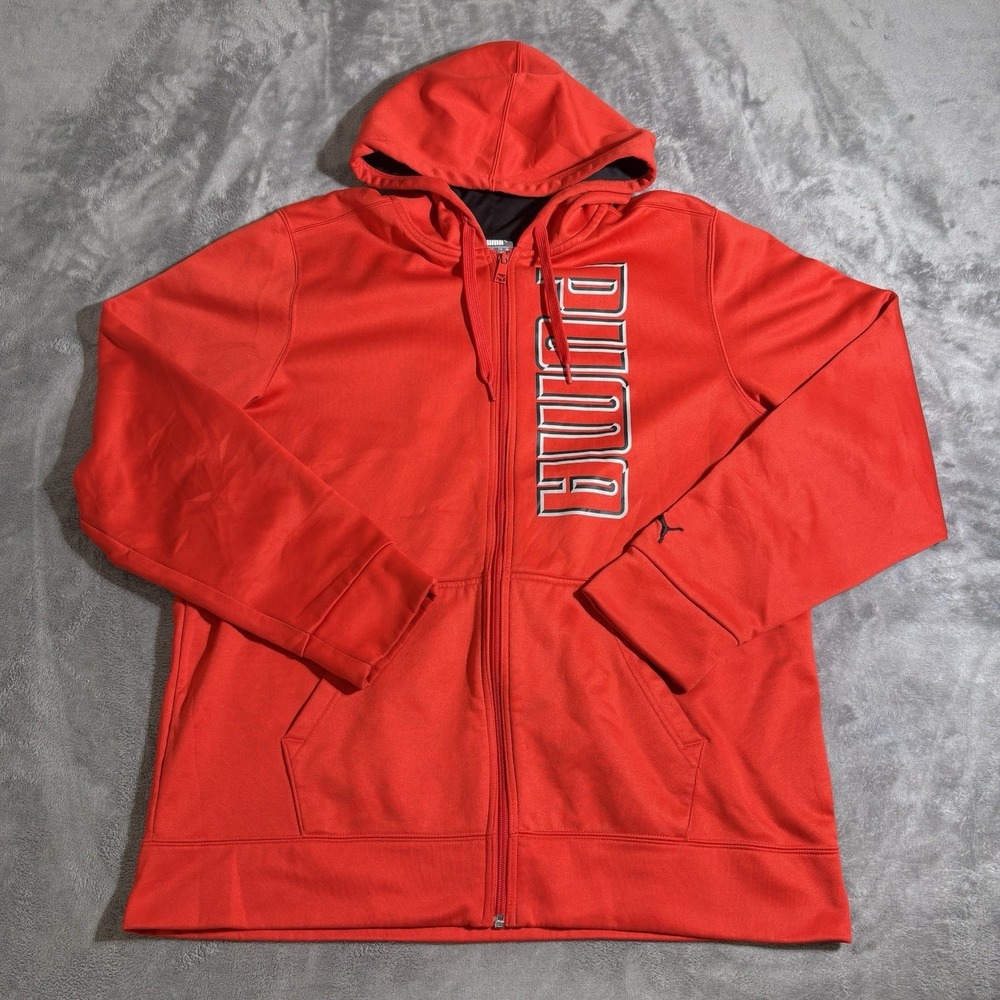 Puma Men's Full Zip Hoodie Red 836745 Size M XL Spell Out Big Logo